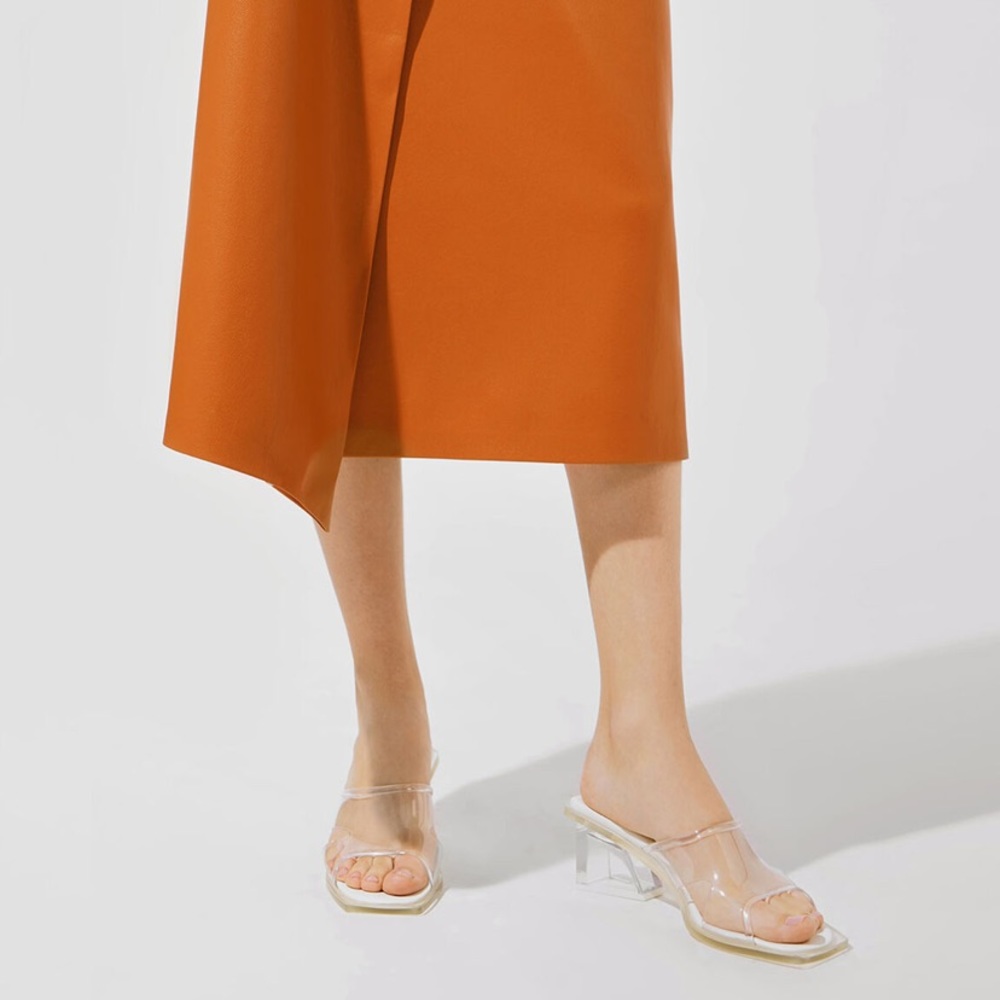 Charles & Keith Acrylic White Heel Mules, 37/6.5